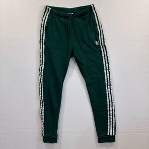 Adidas Youth medium Dark Green Joggers with White Stripes and drawstring